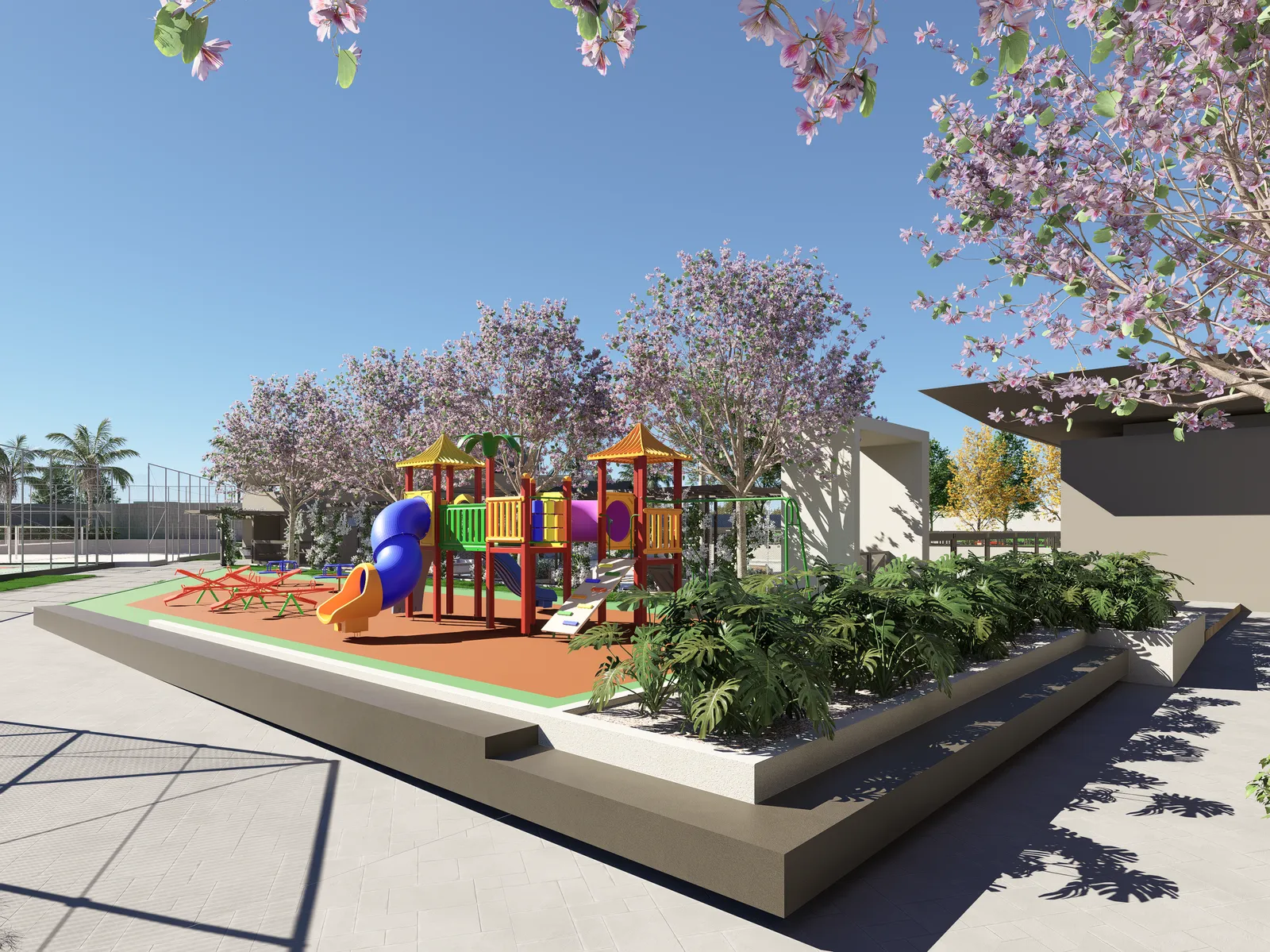 Playground infantil do Ouro Branco Residence com piso emborrachado